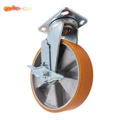 4 Pcs 8″ Aluminum Core Industrial Casters Caster Wheel With Brake 6000lbs Orange