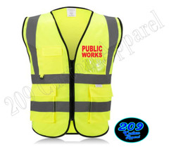 PUBLIC WORKS HI-VIS SAFETY VEST W/ POCKETS 2″ REFLECTIVE STRIPS FRONT & BACK
