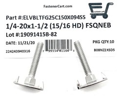 (10) 1/4-20×1-1/2 Stainless Steel Fanged Elevator Bolt Square Neck (15/16 Head)