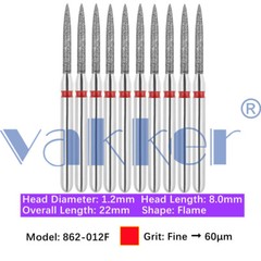 10pc/pk Vakker Dental FG Flame Shape Diamond Burs for High Speed Handpiece