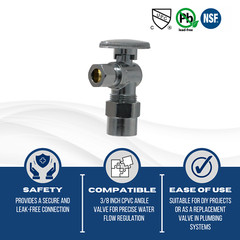 5 Pack XFITTING 1/2 Inch CPVC x 3/8 OD Compression Angle Stop Valve, 1/4 TURN