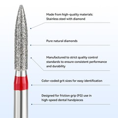 JMU Dental Diamond Burs Flame Shape Fine Grit/Extra Fine fit High Speed Handpiec