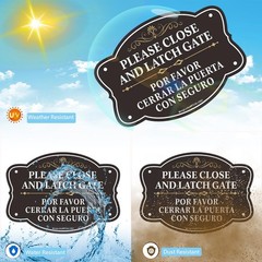 Please Close Latch Gate Bilingual Signs 10×7 Inch English Spanish 2 Pack