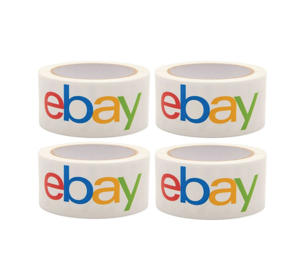 4 Rolls Official eBay Branded Logo BOPP Shipping Tape White New 75Yds x 2 in.