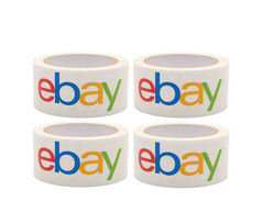4 Rolls Official eBay Branded Logo BOPP Shipping Tape White New 75Yds x 2 in.