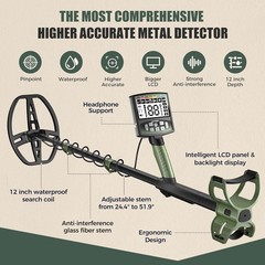 Professional Metal Detector for Adults,12″ Waterproof Search Coil with LCD B…