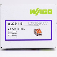 Wago 3-Conductor Lever-Nuts 222-413 Wire Splice Terminal Block Box of 50