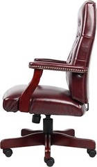 High Back Executive Office Chair Mahogany Bonded Leather Premium Lumbar Support