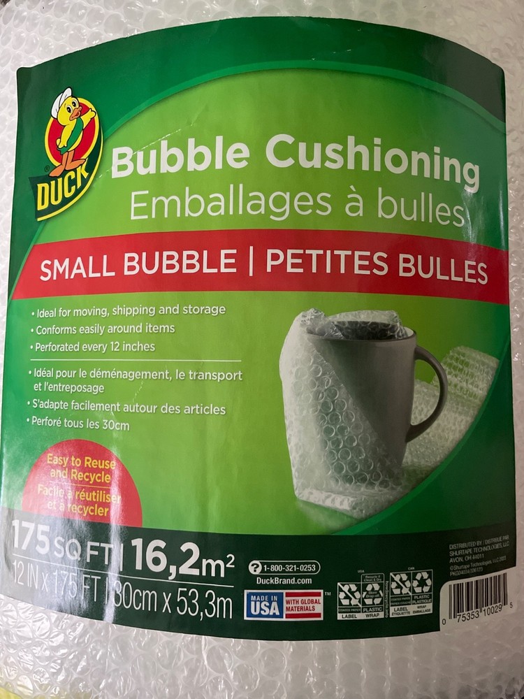 Duck Brand Small Bubble Cushioning Wrap [3/16 inch bubbles]: 12 in. x 175 ft. Cl