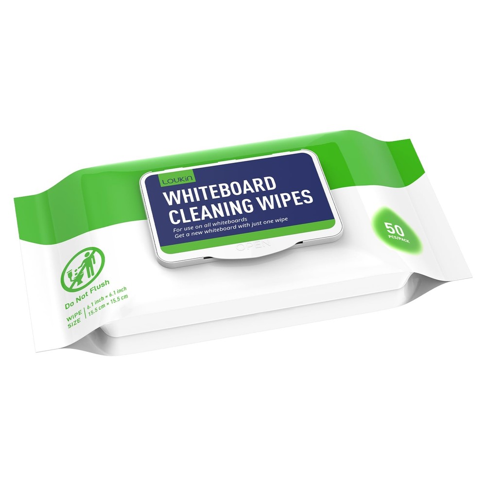 LOUKIN Dry Erase Wipes, Whiteboard Cleaning 50 Count (Pack of 1)