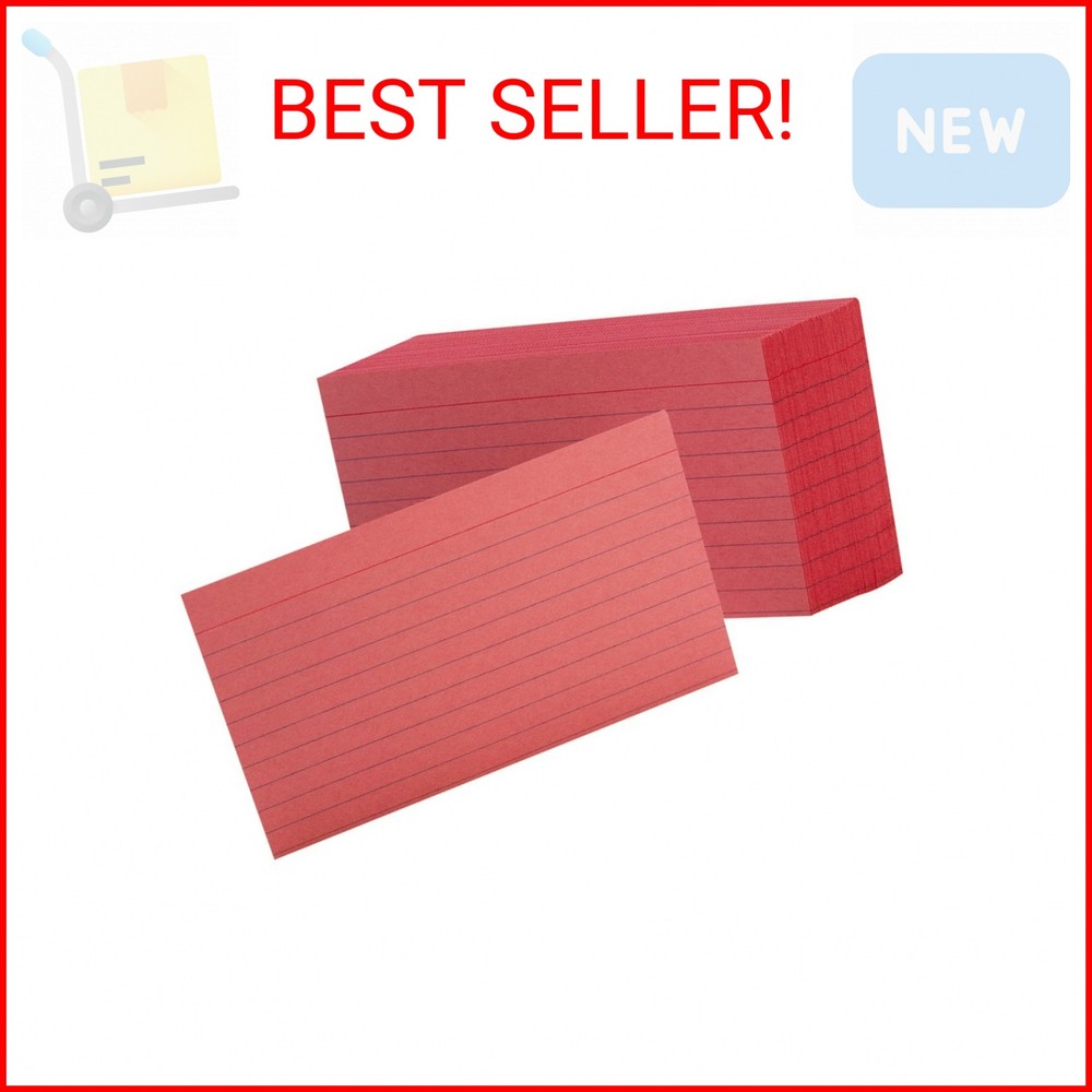 Oxford Ruled Color Index Cards, 3″ x 5″, Cherry, 100 Per Pack (7321 CHE)
