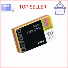 Oxford Neon Index Cards, 3″ x 5″, Ruled, Assorted Colors, 100 Per Pack (40279)
