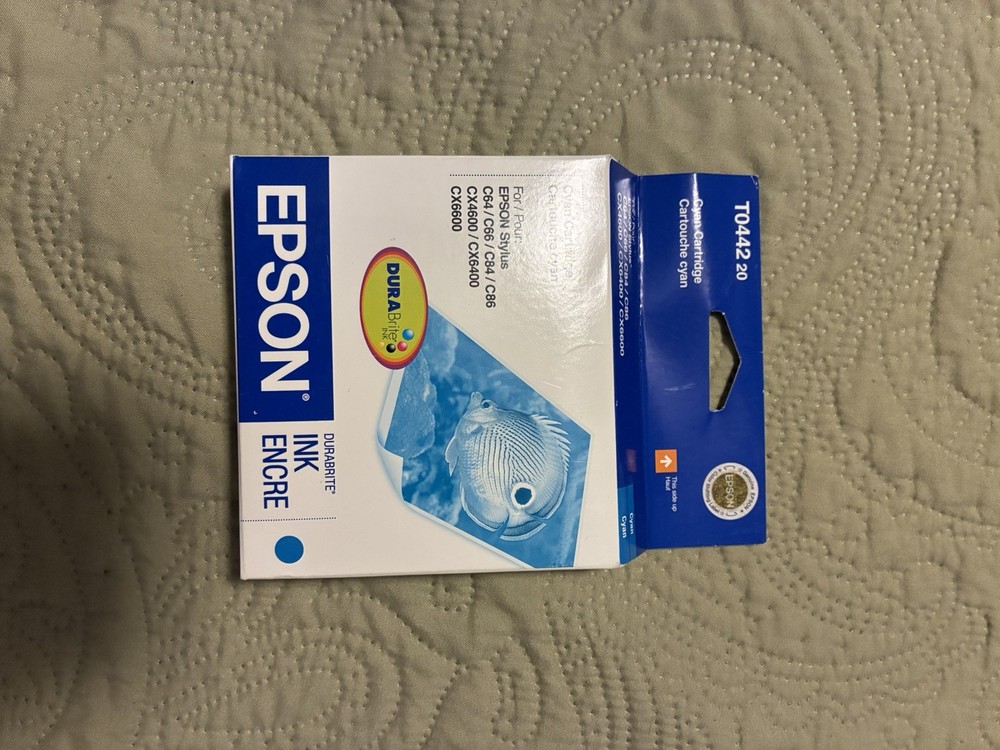 Genuine Epson Cyan Ink Cartridge T0442 t044220 OEM Sealed NIB Durabrite C64/C68