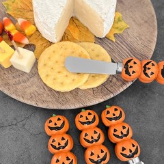 UP UPware Jack-o’-lantern Cheese Spreaders, Hand-Painted Halloween Pumpkin