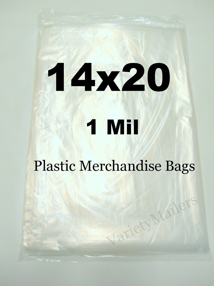 100 Large Merchandise Bags 14”x 20” Clear 1 Mil Product / Apparel Bags 14×20