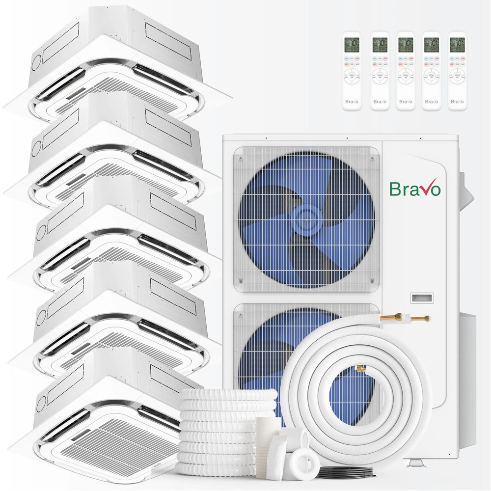 Bravo 5-Zone Mini Split AC & Pump 42000 BTU Ceiling Cassette 12K+12K+12K+12K+12K
