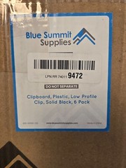 Blue Summit Supplies Plastic Clipboards Low Profile Clip Black 6 Pack