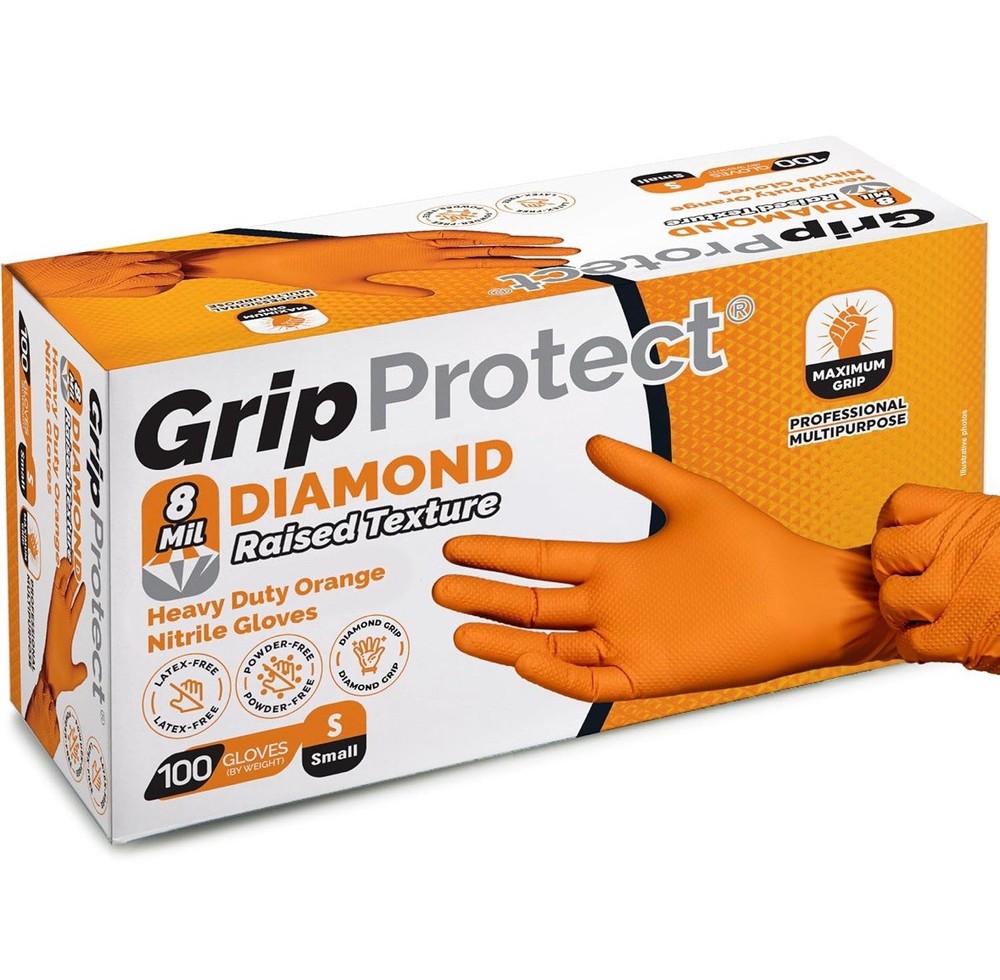 GripProtect 8 Mil Nitrile Gloves Chemical Resistant Diamond-Raised Textured L