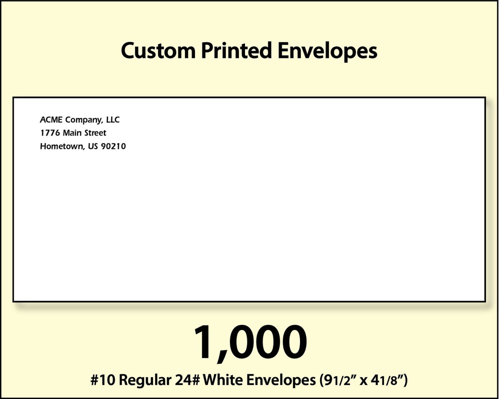 1000 Custom Printed #10 Commercial Regular Envelopes Full Color Digital Printing