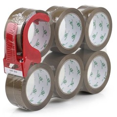 BOMEI PACK Brown Packing Tape with Dispenser, 2.6 Mil 1.88 Inch x 60 Yards, 6 Re