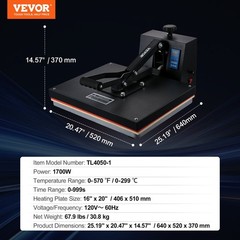 16×20 1700W High Pressure Heat Press & Fast Heating Sublimation Machine