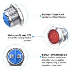 5pcs 16mm 5/8″ Metal Indicator Light Waterproof IP67 12V AC/DC Red