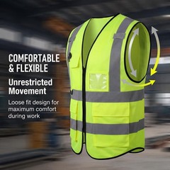 Reflective Safety Vest with Zipper & 5 Pockets – High Visibility for All Seasons