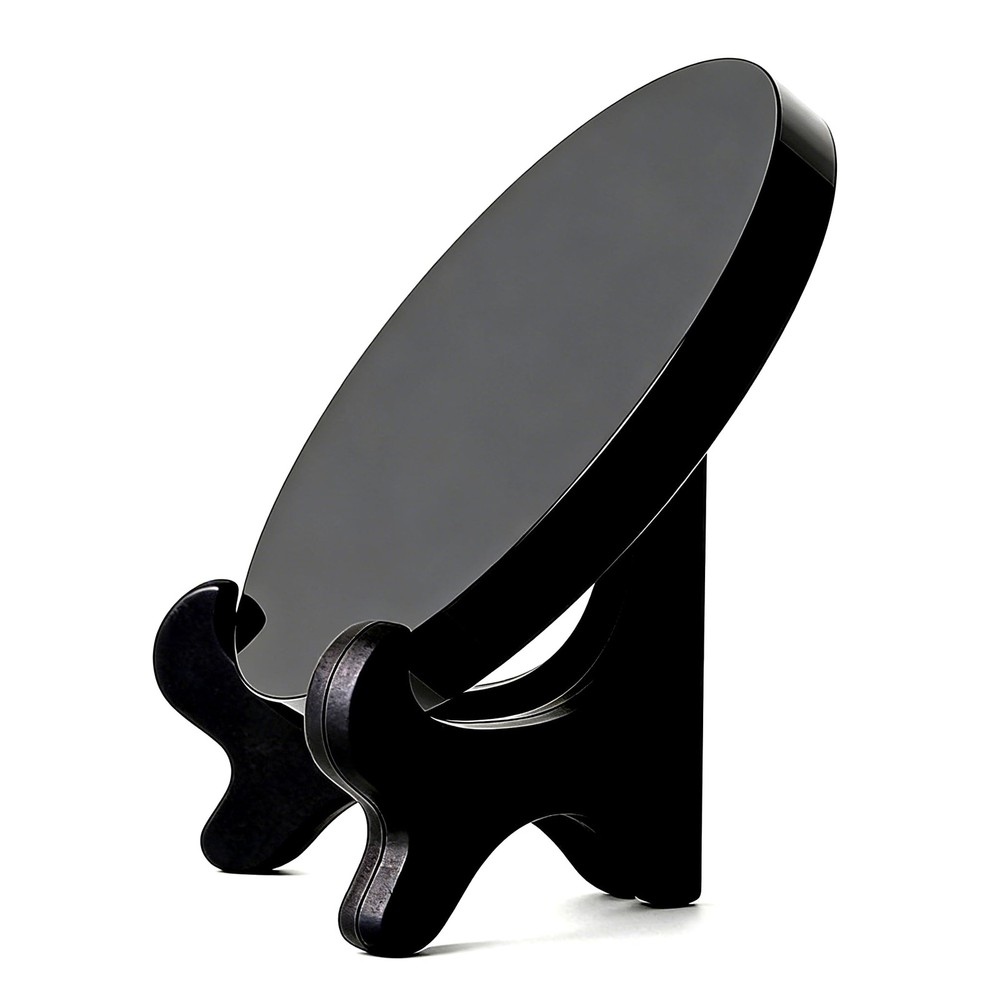Fhnp367 Large Black Obsidian Scrying Mirror Stand Round Smoth Natural Crystal