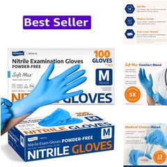 Medical Soft Max Nitrile Exam Gloves, 100 Count Latex-Free Powder-Free Non-St…