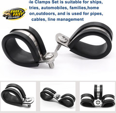 50PCS 3/8 Inch Cable Clamps 304 Stainless Steel Rubber Cushion Insulated Wire Cl