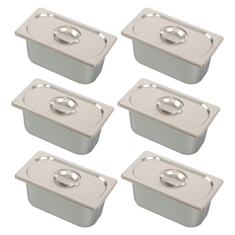 6 Pack 6″ Deep Hotel Pans Steam Table Pan Stainless Steel 1/3 Size with Lid