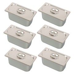 6 Pack 6″ Deep Hotel Pans Steam Table Pan Stainless Steel 1/3 Size with Lid