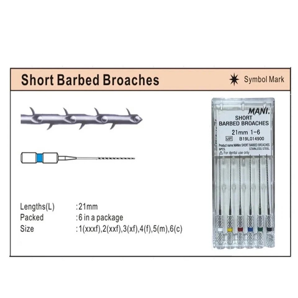 Mani Short Barbed Broaches for Efficiently remove debris and pulp tissue FREE SH