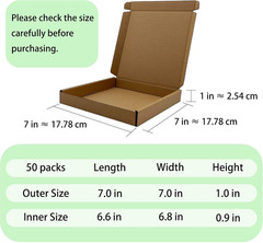 7X7X1 Inch Small Shipping Boxes 50 Pack, Brown Kraft Corrugated Cardboard Mailer