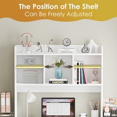 Desktop Bookshelf Wood Desk Hutch Organizer w/5 Shelves for Computer Desk White