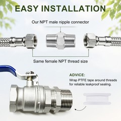 4-Pack 304 Stainless Steel 1/4″NPT Male x 3/4″ NPT Male Hex Nipple Pipe Fitting