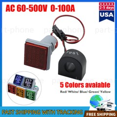 AC 60-500V 0-100A 22mm 3-in-1 Voltmeter Ammeter Digital Volt AMP Frequency Meter