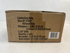 2 Rolls of Laminating Rolls 18” x 500′ , 1.5 Mil, 2.25” Core