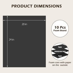 Golden State Art 10-Pack 20×24″ Black Foam Boards, 3/16″ Thick for Crafts