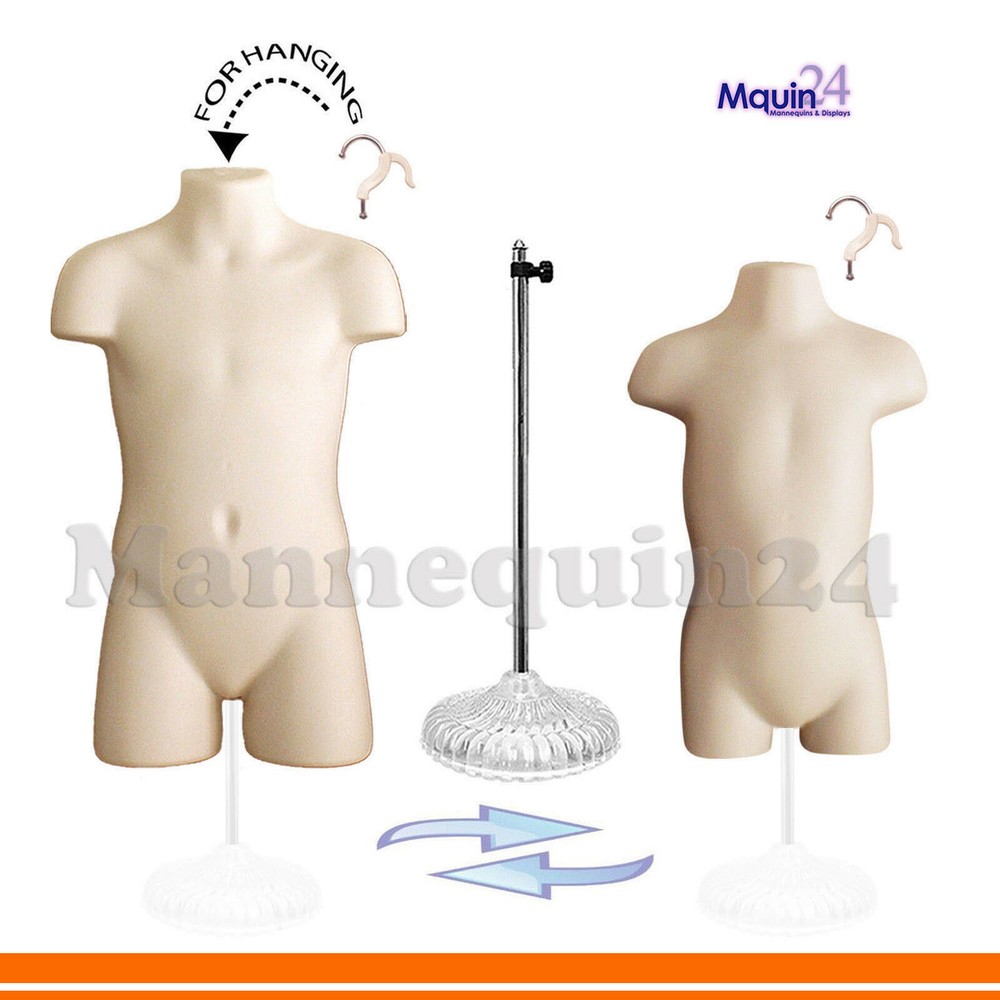 2 KIDS DRESS FORM MANNEQUINS – Flesh Child & Toddler SET + 2 Hangers & 1 Stand