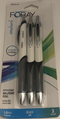 NEW FORAY Ballpoint Pens, 1.0 mm, Gray/White Barrel/Black Ink 3Pk SHIPS N 24HRS