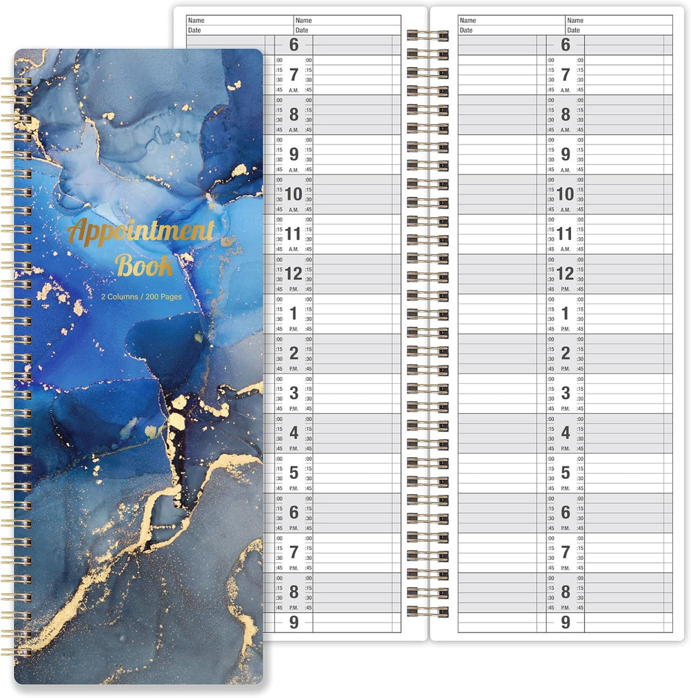 Undated Salon Appointment Book, 11.5″ x 4.7″, 6 AM – 9 PM, 2 Columns