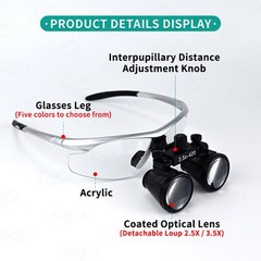 2.5X 3.5X Dentist Loupes Dental Binocular Glass Magnifier with 3W Led Light