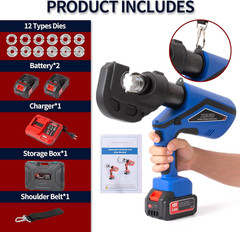 Electric Hydraulic Crimping Tool Kit, 2Pcs Lithium Battery,12 Dies (HCT-400A),12