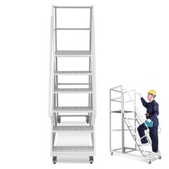 6 Step Rolling Ladder for Industrial & Warehouse w/ Handrails & 4 Lockable Wheel