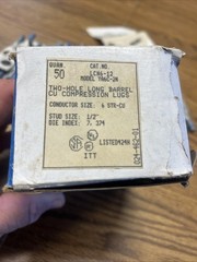 Box Of 50 Blue YA6C-2N LCN6-12 2 Hole Long Barrel Compression Lugs 6STR 1/2” NOS