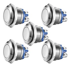 Metal Boat Horn Momentary Push Button 12mm Stainless Steel Starter Switch 5Pcs