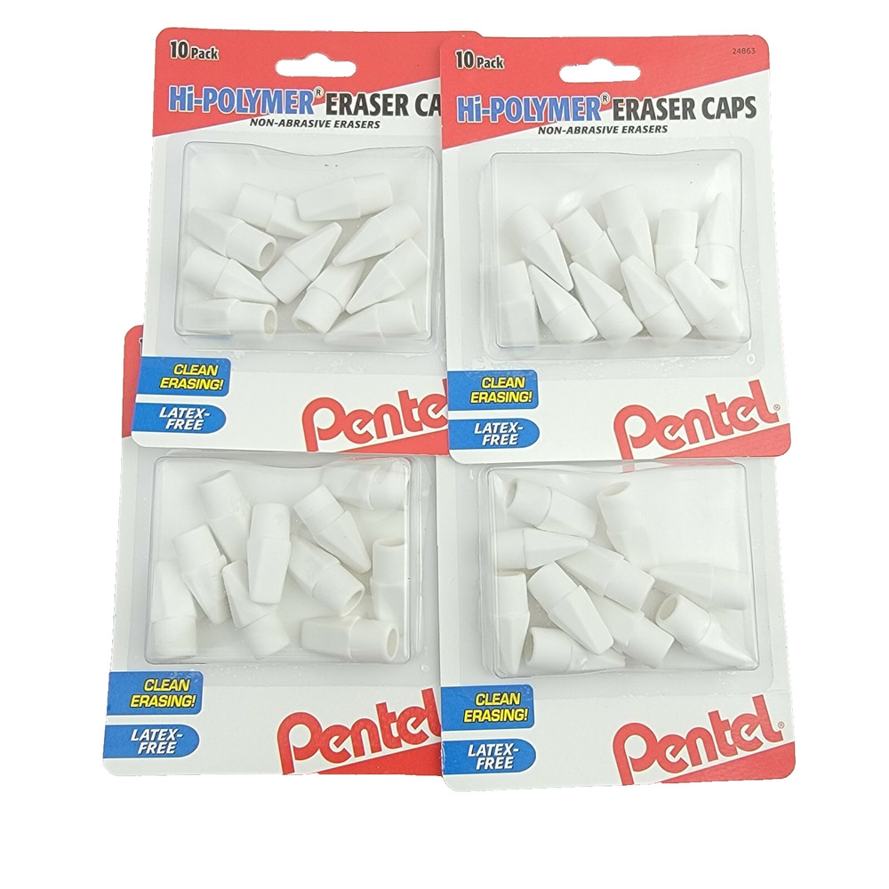 4 PENTEL Hi-Polymer Eraser Caps (10ct) Non Abrasive School Art Craft Latex Free