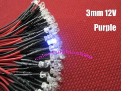 3mm 12V – 16V Pre-Wired Red Yellow Blue Green Warm White Orange UV Pink LED 20CM