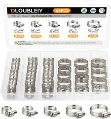 45PCS Hose Clamp Assortment Kit – Stainless Steel Hose Clamps with Worm Gear, Ad